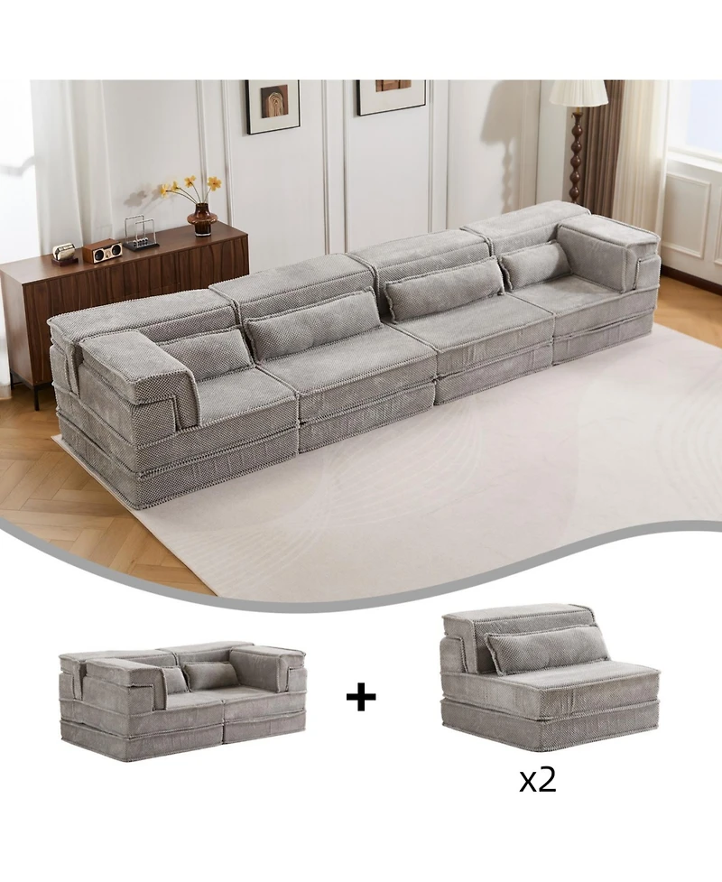 Streamdale Compression Sofa, Convertible Floor Sofa Bed, Modular Sectional Sofa, 4 Seater