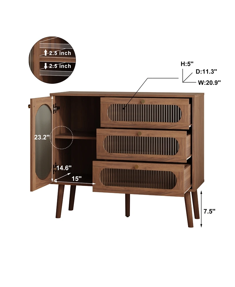 Streamdale Furniture Streamdale Accent Cabinet with 3 Drawers, Wooden Storage Cabinet with Shelves, Natural
