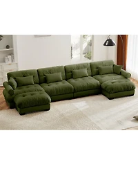 Streamdale U-Shaped Sectional Sofa Cloud Couch with Movable Ottomans, Convertible 4 Seater Velvet Couch.