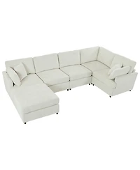 Streamdale Furniture U-Shaped Sectional Sofa with Movable Ottoman, 6-Piece Chenille Set
