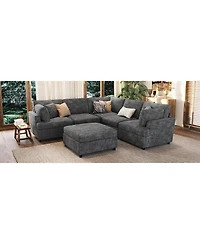 Streamdale Furniture U-Shaped Sectional Sofa with Movable Ottoman, 6-Piece Chenille Set