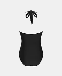 Cupshe Women's Halter Deep V-Neck Scalloped One Piece Swimsuit