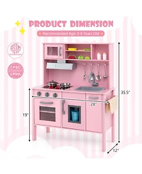 Hongge Wooden Pretend Play Kitchen Set for Toddlers with Accessories - Pink