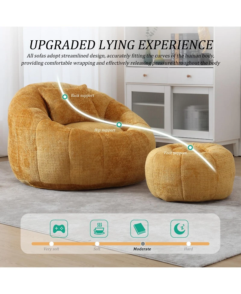 Streamdale Furniture Modern Bean Bag Chair with Ottoman for Adults