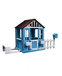 Streamdale Outdoor Wooden Kids Playhouse w/Picnic Bench, Mailbox, Fence, Flowerpot Holders