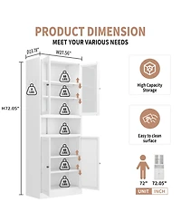 Streamdale Furniture Metal Kitchen Pantry Cabinet - 72" Tall Storage with Adjustable Shelves (White)