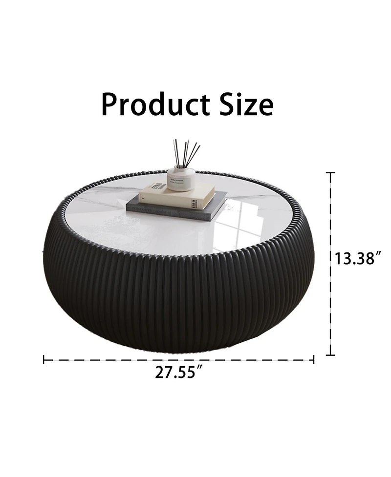 Streamdale Furniture Streamdale Light Marble Top Leather Drum Coffee Table for Living Room