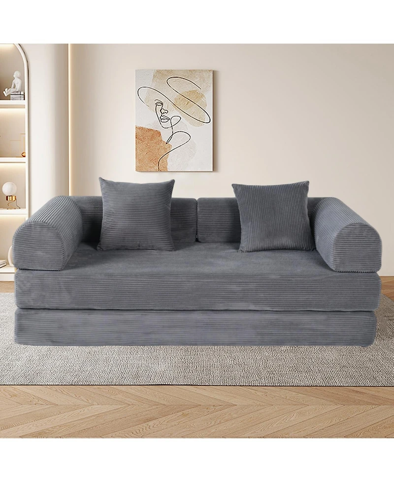 Streamdale Furniture 2-in-1 Foldable Sofa Bed, 75 Inch Convertible Sleeper Couch with Memory Foam Mattress