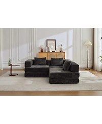 Streamdale Furniture Compression Sofa, Convertible Floor Sofa Bed, Modular Sectional, Black