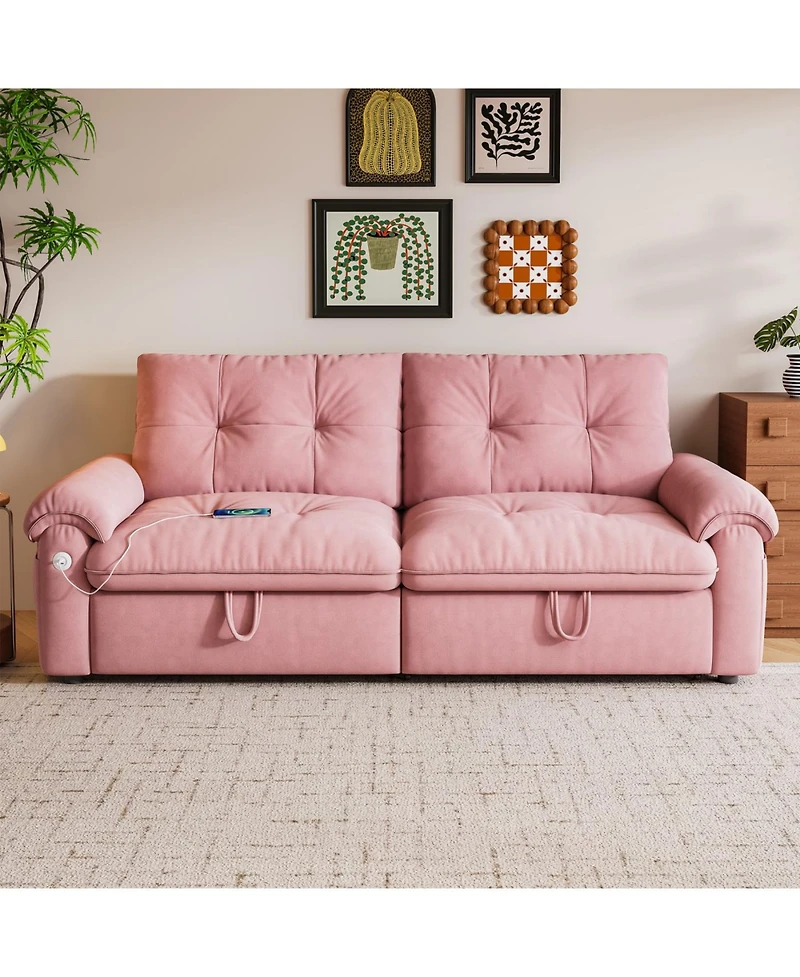 Streamdale Multifunctional 77-inch convertible sofa bed, 2-in-1 velvet fabric for living rooms/bedrooms.