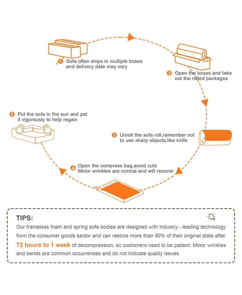 Streamdale Soft Teddy Fabric Boneless Sofa, No Assembly, Anti-Slip, 32D Sponge, Orange