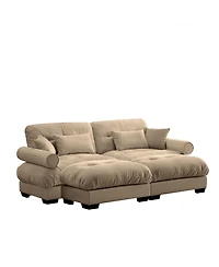 Streamdale Camel Oversized Modern Velvet Two-Seater Sofa with Ottoman and Pillows