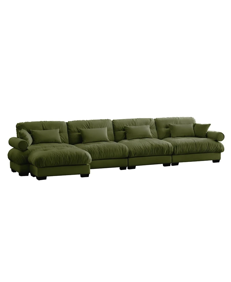Streamdale Furniture L-Shaped Cloud Sofa, Convertible 4-Seater Modular Couch, Olive Green