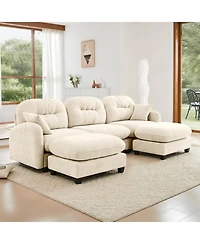 Streamdale Furniture Modular U-Shaped Chenille Couch with Ottoman & Pillows, Beige