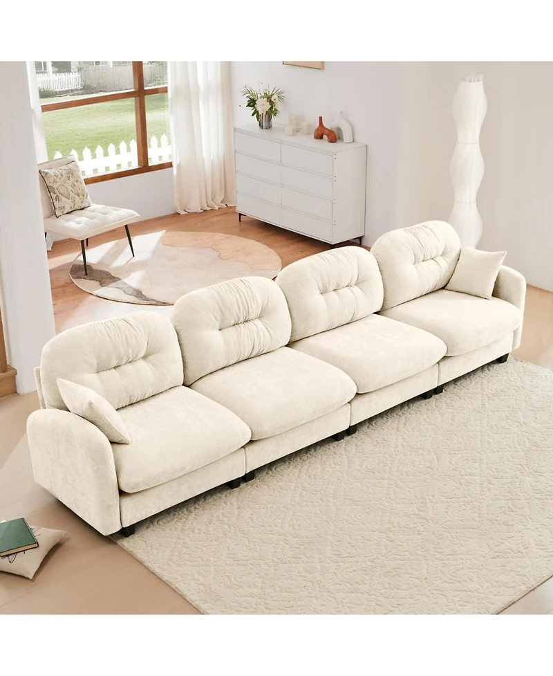 Streamdale Furniture Four-Seater Modular Chenille Sectional Couch with Pillows, Beige