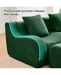 Streamdale Furniture L-Shaped 4-Seat Boneless Sofa, Teddy Fabric, No Assembly, Curved Armrest, Green