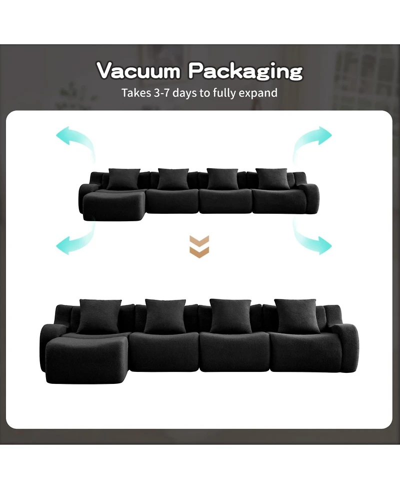 Streamdale Furniture Streamdale L-Shaped 4-Seat Boneless Sofa, Teddy Fabric, No Assembly, Black