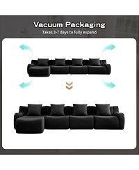 Streamdale Furniture Streamdale L-Shaped 4-Seat Boneless Sofa, Teddy Fabric, No Assembly, Black