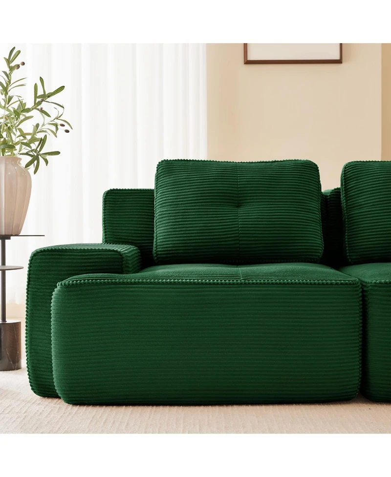 Streamdale Furniture Streamdale Modern L-Shaped Corduroy Sectional Sofa with Movable Ottoman - Green