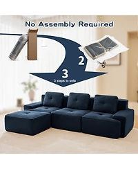 Streamdale Furniture Modern L-Shaped Corduroy Sectional Sofa with Movable Ottoman, Blue