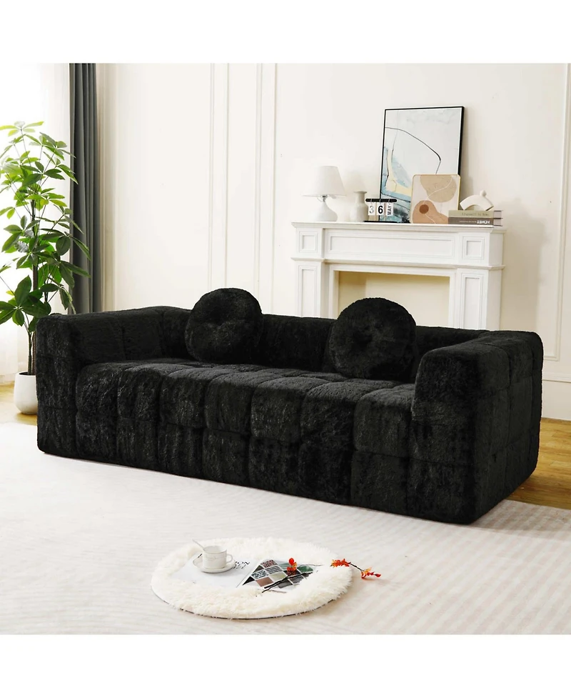 Streamdale Modern Boneless Couch with Two Throw Pillows, Checkered Fabric Sofa