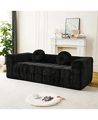 Streamdale Modern Boneless Couch with Two Throw Pillows, Checkered Fabric Sofa