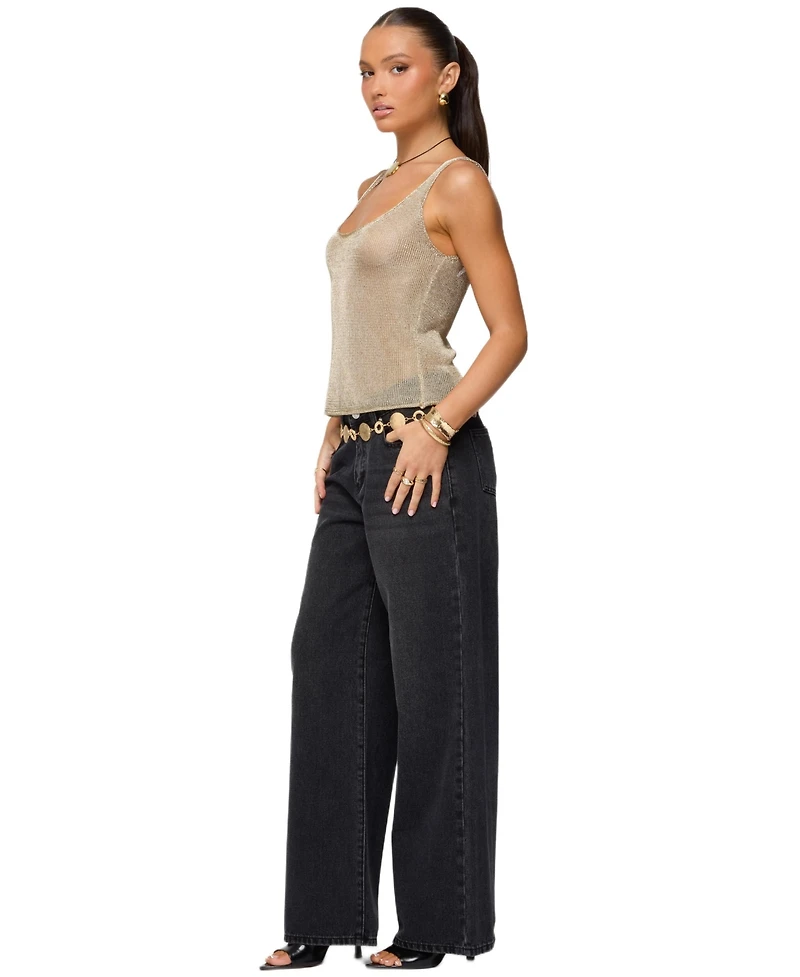 Edikted Womens Ery Wide Leg Mid Rise Jeans
