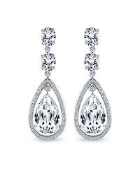 Bling Jewelry Set of 2 Art Deco Style Green or Red Cubic Zirconia Halo Large Teardrop Cz Statement Dangle Chandelier Earrings