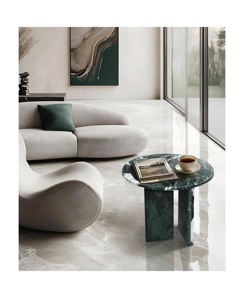 Streamdale Green natural marble coffee table, 17.7" x 15.8