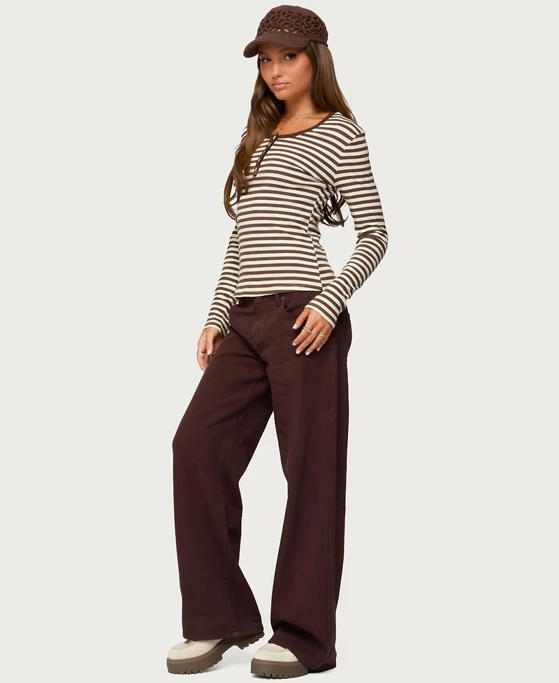 Edikted Women's Roma Striped Henley Top