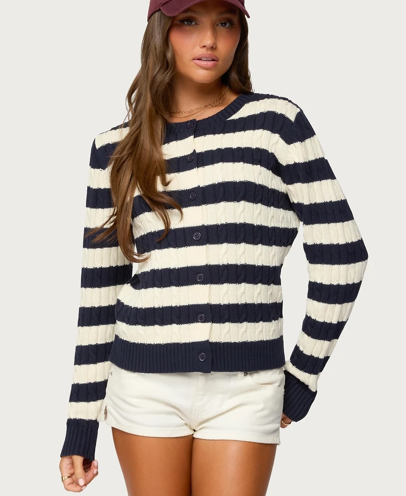 Edikted Women's Mildred Striped Cable Knit Cardigan