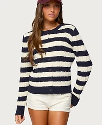 Edikted Women's Mildred Striped Cable Knit Cardigan