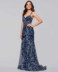 Blondie Nites Juniors' Caviar Glitter Fit and Flare Ball Gown