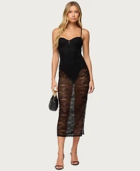 Edikted Women's Sheer Lace Built In Bodysuit Midi Dress