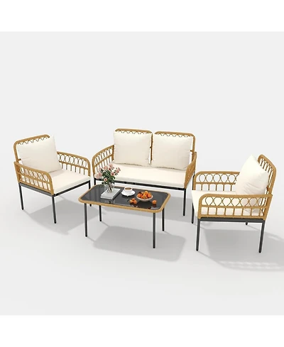gaomon 4-Piece Patio Furniture Set, Outdoor Wicker Furniture with Deep Seating, Waterproof Thick Cushions