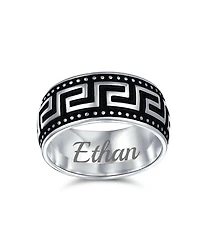 Bling Jewelry Two-Tone Black & Silver Greek Key Design Promise Band Ring Sterling Silver 9MM