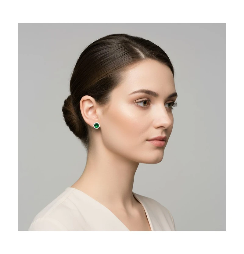 Rachel Glauber Elegant 14K Gold Plated Green Cubic Zirconia Round Earrings