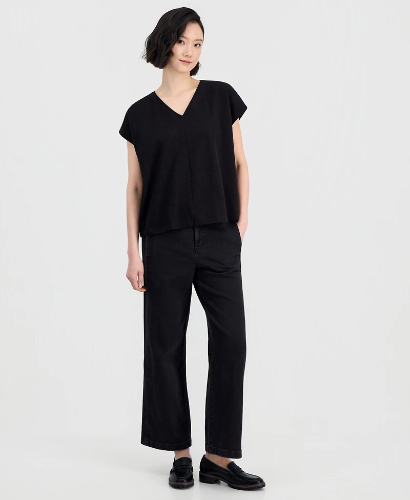 Eileen Fisher Women's Boxy V-Neck Cap-Sleeve Top