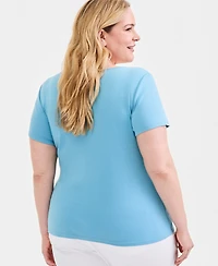 Style & Co Plus Short-Sleeve Square-Neck Tee, Exclusively at Macy's