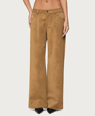 Edikted Women's Stacey Low Rise Faux Suede Pants