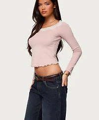 Edikted Women's Emmery Lacey Boat Neck Top