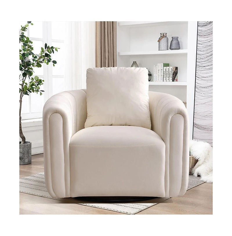 Boyel Living 1 Pc Upholstered 360° Swivel Comfy Accent Barrel Armchair