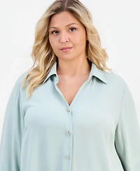 Anne Klein Essentials Plus Collared Button-Front Shirt