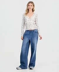 Madden Girl Juniors' Lace Long-Sleeve Woven Top