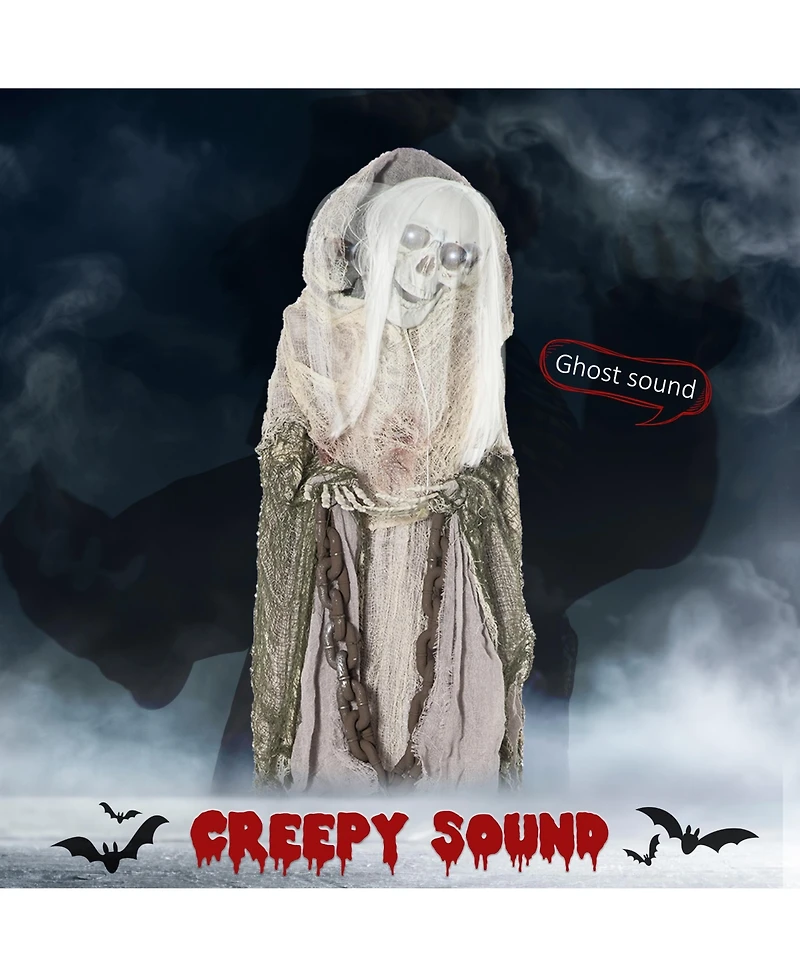 Outsunny 72" Outdoor Halloween Decorations Skeleton Witch, Life Size Animated Scare Prop