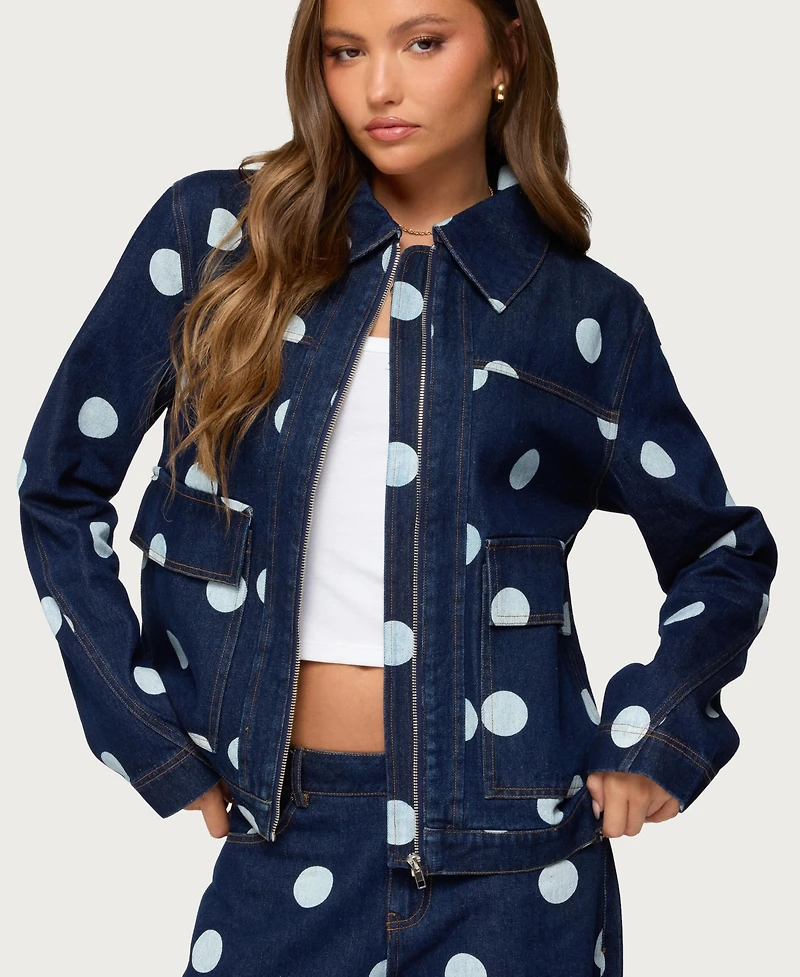 Edikted Women's Leyah Polka Dot Oversized Denim Jacket