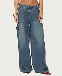 Edikted Women's Jaycee Low Rise Baggy Carpenter Jeans