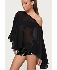 Edikted Women's Sheer Chiffon Asymmetric Poncho