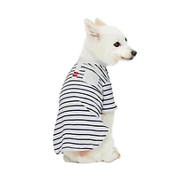 Dogs & Cats Co. Striped Henley Dog Tee with Chest Pocket Red and White 10"