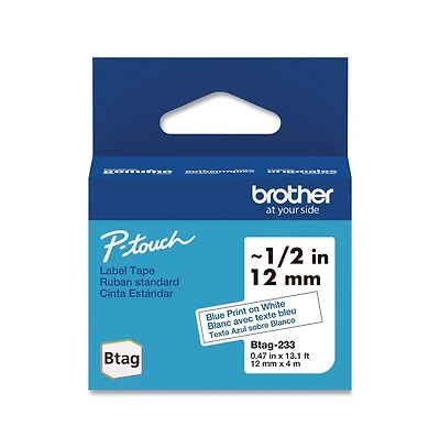 Brother P-Touch Btag233 0.47 in. x 13.1 ft. Genuine P-Touch BTAG Label Tapes - Blue on White